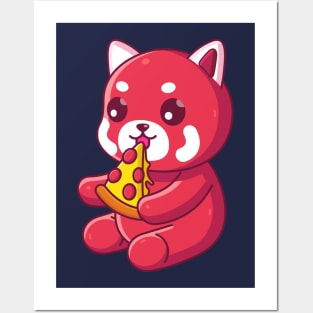 Cute red panda eating pizza Posters and Art
